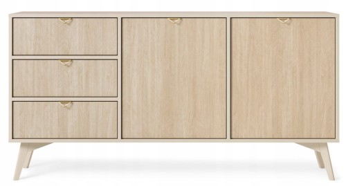 KOMODA BEŻ PIASKOWY JODEŁKA SCANDI 158x80x38 cm, drewniane nóżki, FORESA