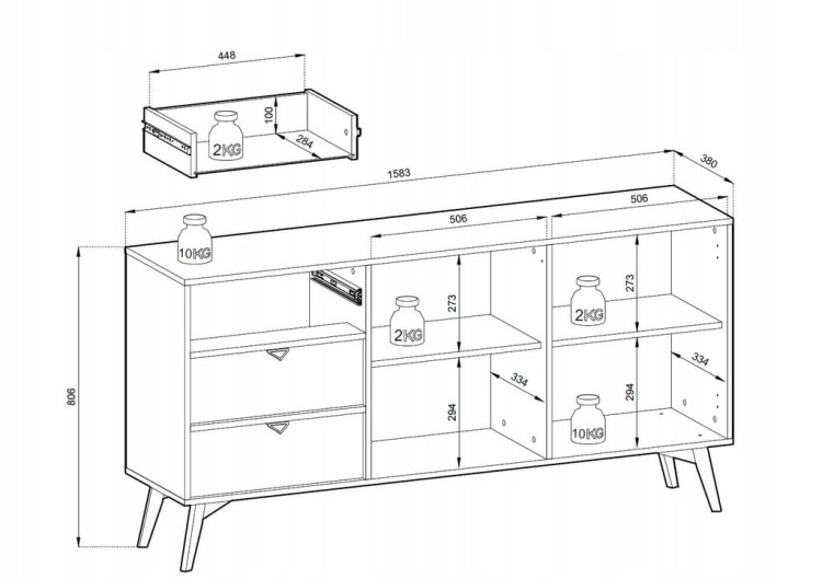 KOMODA BEŻ PIASKOWY JODEŁKA SCANDI 158x80x38 cm, drewniane nóżki, FORESA
