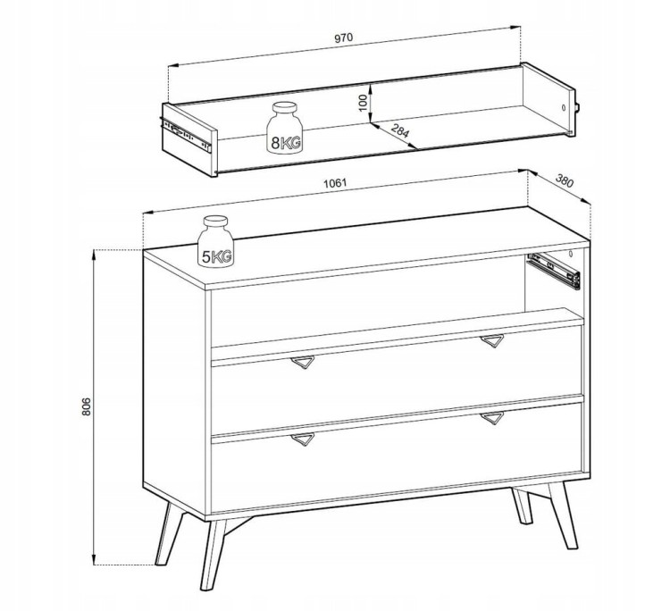 KOMODA EUKALIPTUS JODEŁKA SCANDI; 106x80x38 cm, drewniane nogi, FORESA
