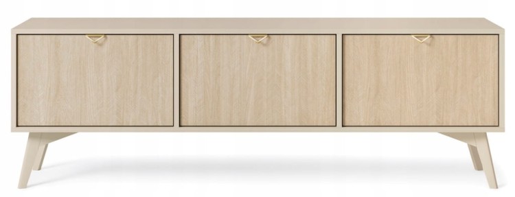 STOLIK RTV BEŻ PIASKOWY JODEŁKA SCANDI 158x52x38 cm, drewniane nogi, FORESA