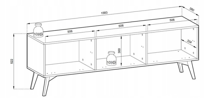 STOLIK RTV BEŻ PIASKOWY JODEŁKA SCANDI 158x52x38 cm, drewniane nogi, FORESA