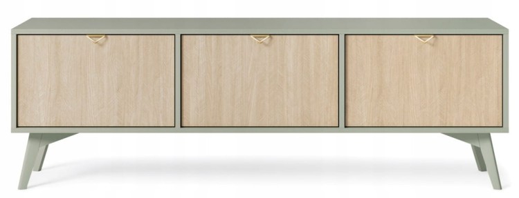 STOLIK RTV EUKALIPTUS JODEŁKA SCANDI 158x52x38 cm, drewniane nogi, FORESA