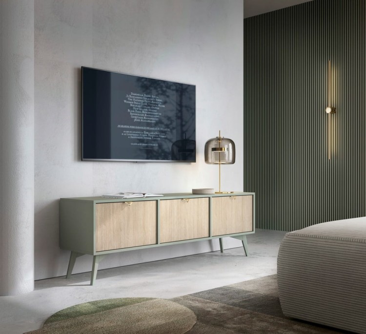 STOLIK RTV EUKALIPTUS JODEŁKA SCANDI 158x52x38 cm, drewniane nogi, FORESA