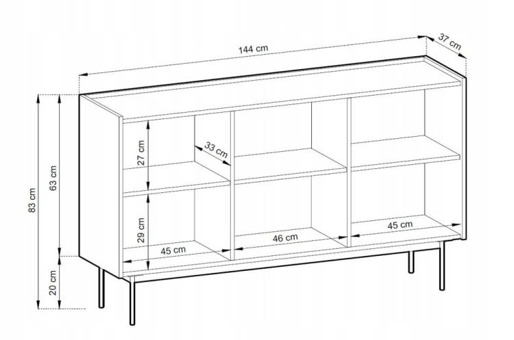 KOMODA Kaszmir, DĄB LINEA , 148x83x37 cm, metalowe nogi, COLOA nowoczesne