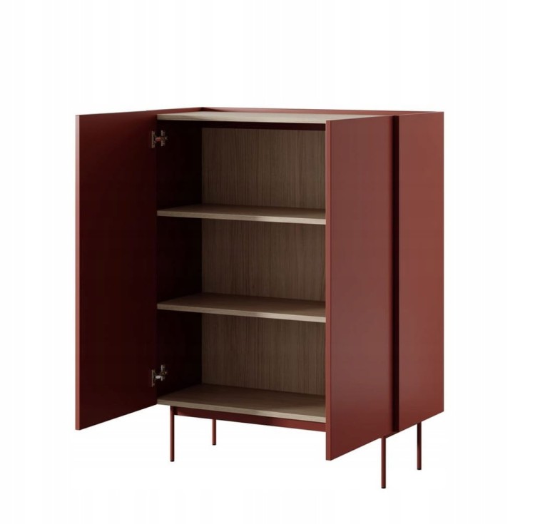 KOMODA Cegła DĄB LINEA CERAMIC RED, 97x122x37 cm, metalowe nogi, COLOA