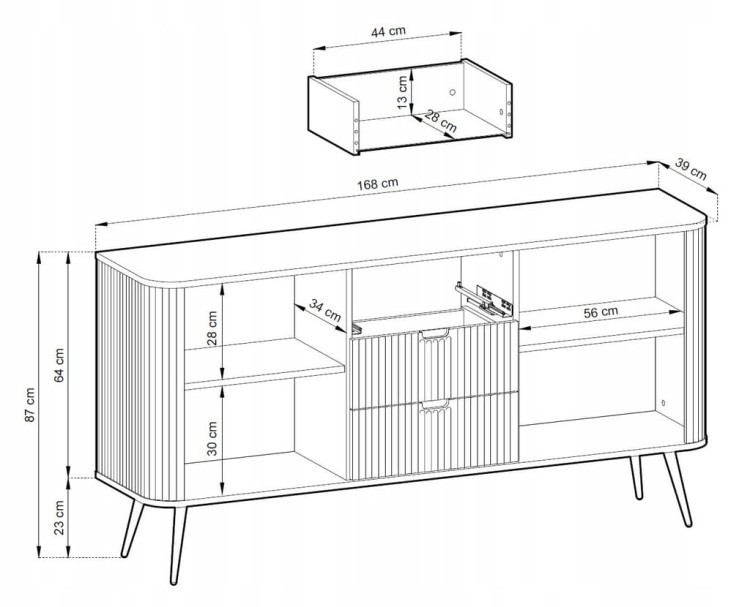 KOMODA KASZMIR CASHMERE NÓŻKI ZŁOTE / CZARNE 168x87x39cm ZOVE