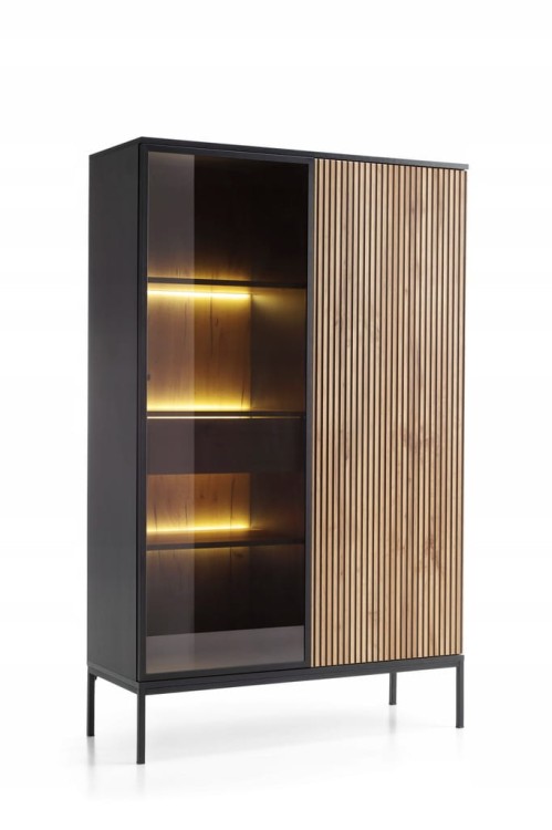 WITRYNA WYSOKA SALON POKÓJ BIURO CZARNY/DĄB WOTAN 104x166x39 cm SENTA