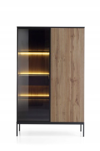 WITRYNA WYSOKA SALON POKÓJ BIURO CZARNY/DĄB WOTAN 104x166x39 cm SENTA