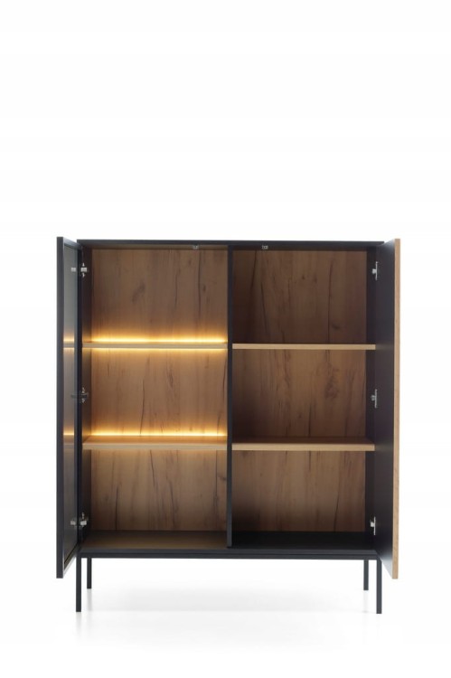WITRYNA SALON POKÓJ BIURO CZARNY/DĄB WOTAN 104x126x39 SENTA meble stylowe