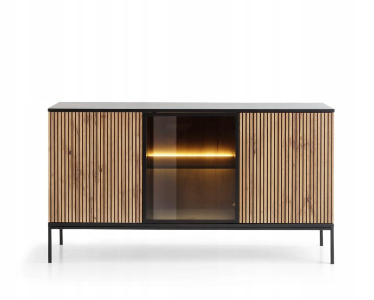 KOMODA SALON POKÓJ BIURO CZARNY/DĄB WOTAN 154x83x39 SENTA meble stylowe