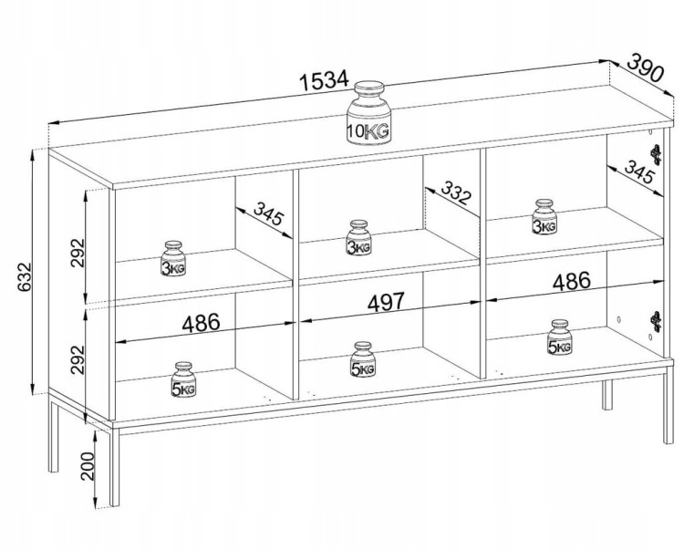 KOMODA SALON POKÓJ BIURO CZARNY/DĄB WOTAN 154x83x39 SENTA meble stylowe