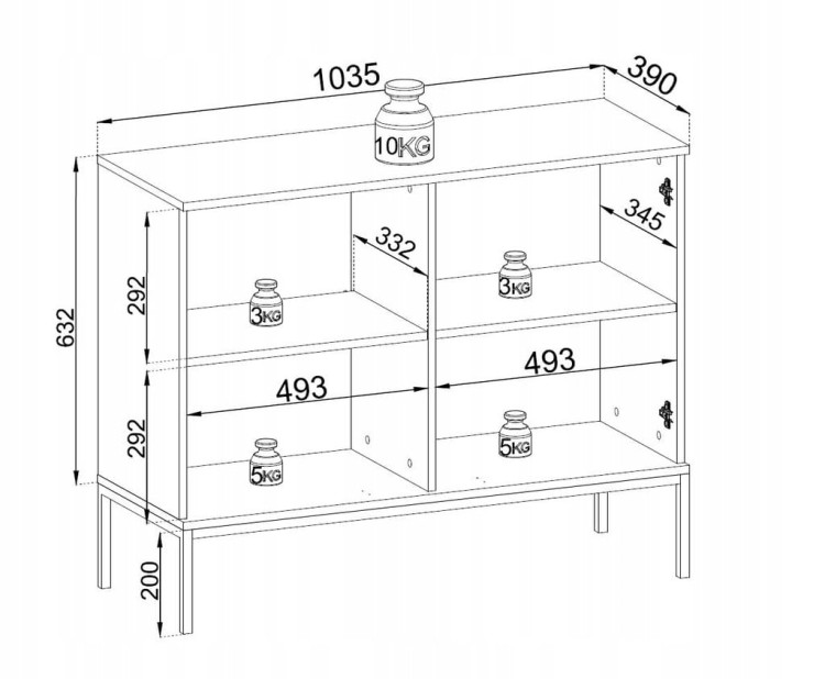 KOMODA WITRYNA NISKA SALON POKÓJ BIURO CZARNY/DĄB WOTAN 104x83x39 SENTA
