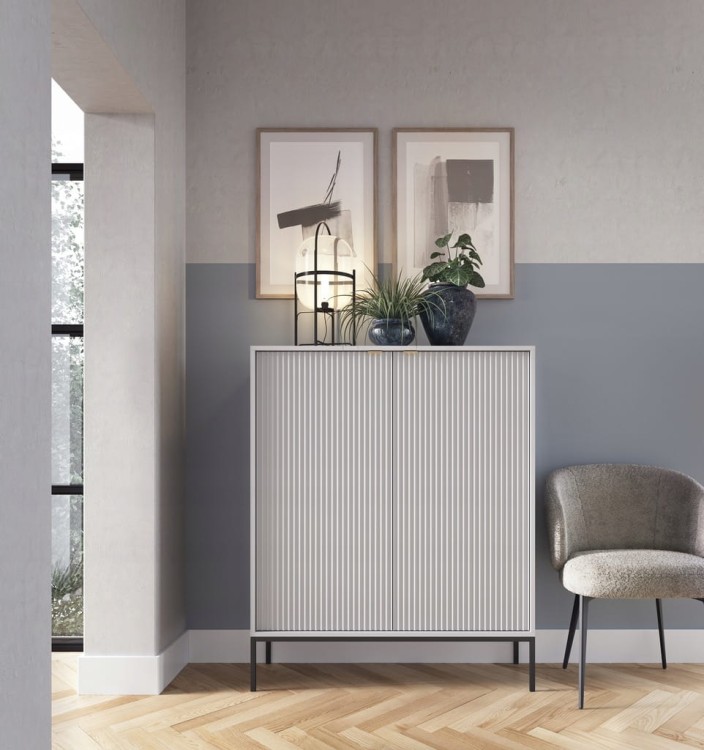 KOMODA SZARA CZARNY / ZŁOTY STELAŻ 104x125x39 cm, stalowy stelaż, NOVC