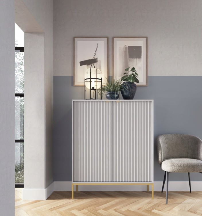 KOMODA SZARA CZARNY / ZŁOTY STELAŻ 104x125x39 cm, stalowy stelaż, NOVC