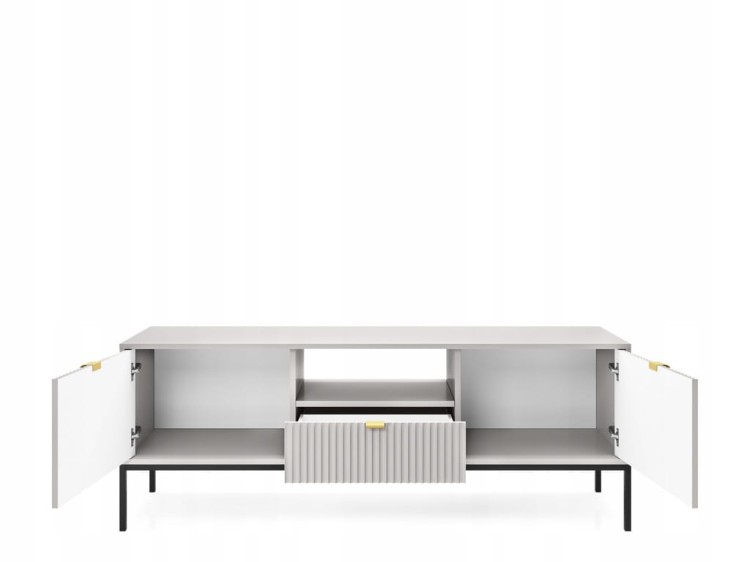 STOLIK RTV SZARY CZARNY / ZŁOTY STELAŻ 154x56x39 cm, stalowy stelaż, NOVC