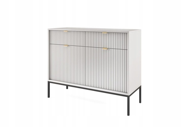 KOMODA SZARA CZARNY / ZŁOTY STELAŻ 104x83x39 cm, stalowy stelaż, NOVC
