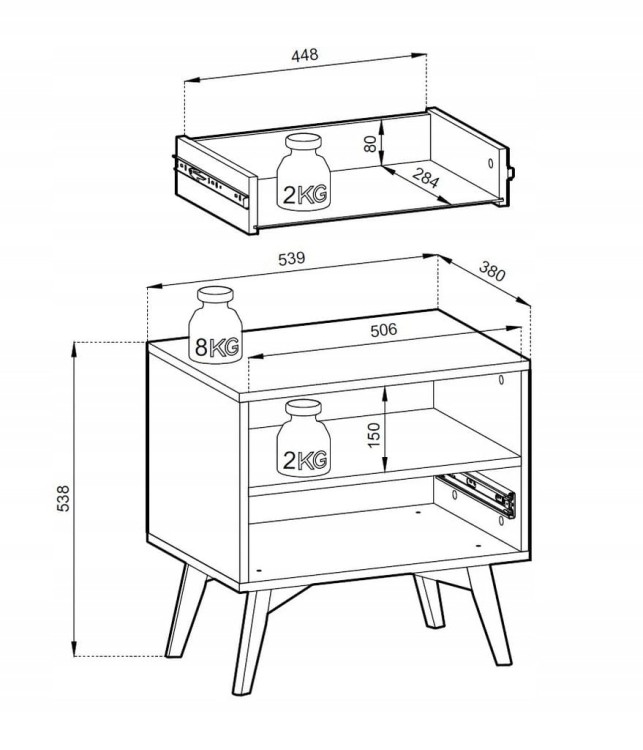 STOLIK NOCNY EUKALIPTUS JODEŁKA SCANDI 54x54x38 cm drewniane nóżki FORESA