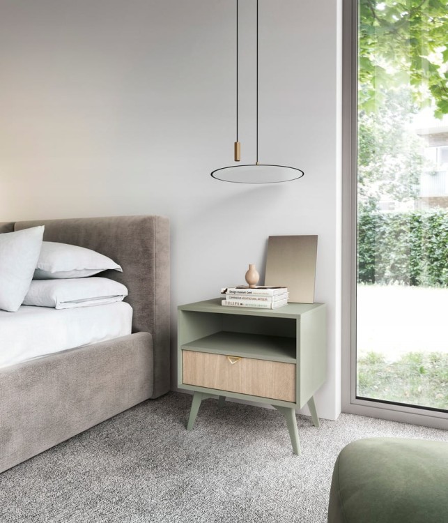 STOLIK NOCNY EUKALIPTUS JODEŁKA SCANDI 54x54x38 cm drewniane nóżki FORESA