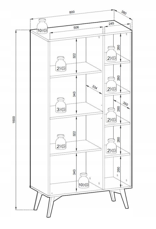 REGAŁ wysoki BEŻ PIASKOWY JODEŁKA SCANDI 80x160x38cm drewniane nóżki FORESA