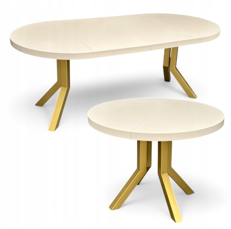 Stół okrągły rozkładany KASZMIR Ø100/200 cm NOGI METAL X SLIM ZŁOTE