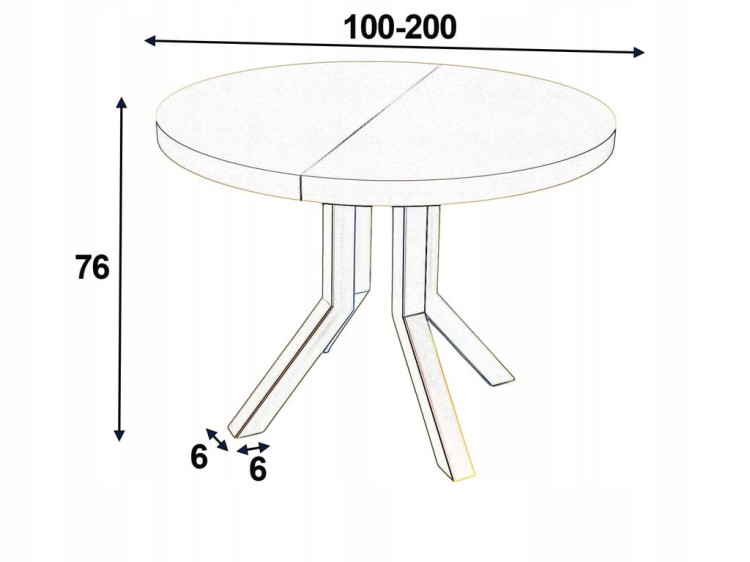 Stół okrągły rozkładany KASZMIR Ø100/200 cm NOGI METAL X SLIM ZŁOTE