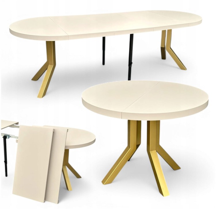 Stół duży okrągły rozkładany KASZMIR Ø110/310 cm NOGI ZŁOTE METAL X SLIM