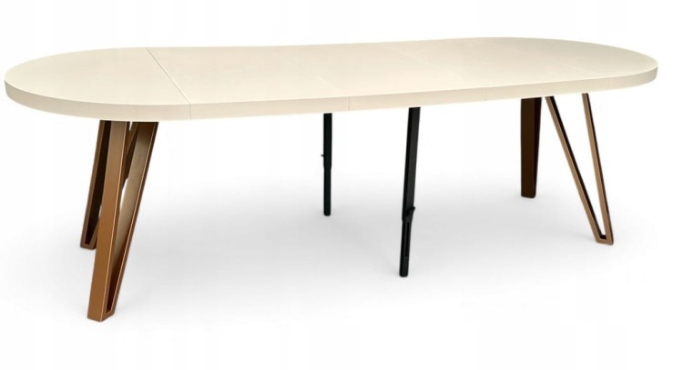 Stół okrągły Ø100 rozkładany do 300 cm KASZMIR BEŻ + Miedziane Nogi Metal