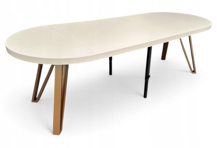 Stół okrągły Ø100 rozkładany do 300 cm KASZMIR BEŻ + Miedziane Nogi Metal