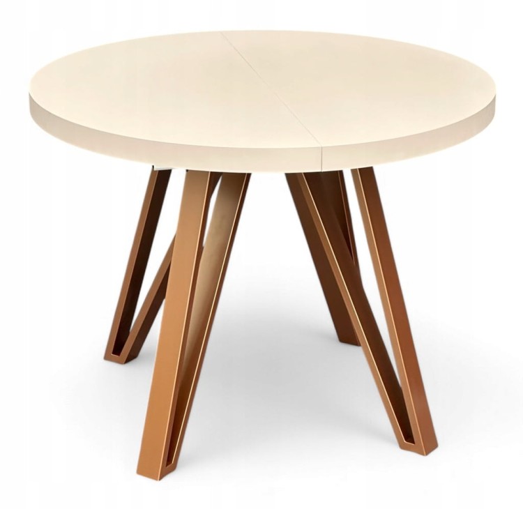 Stół okrągły Ø110 rozkładany do 210 cm KASZMIR BEŻ + Miedziane Nogi Metal