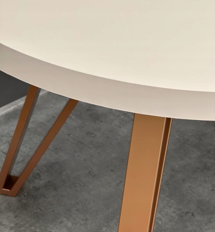 Stół okrągły Ø110 rozkładany do 210 cm KASZMIR BEŻ + Miedziane Nogi Metal