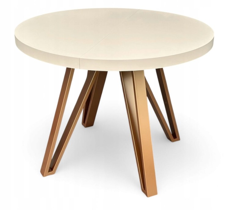 Stół okrągły Ø90 rozkładany do 190 cm KASZMIR BEŻ + Miedziane Nogi Metal