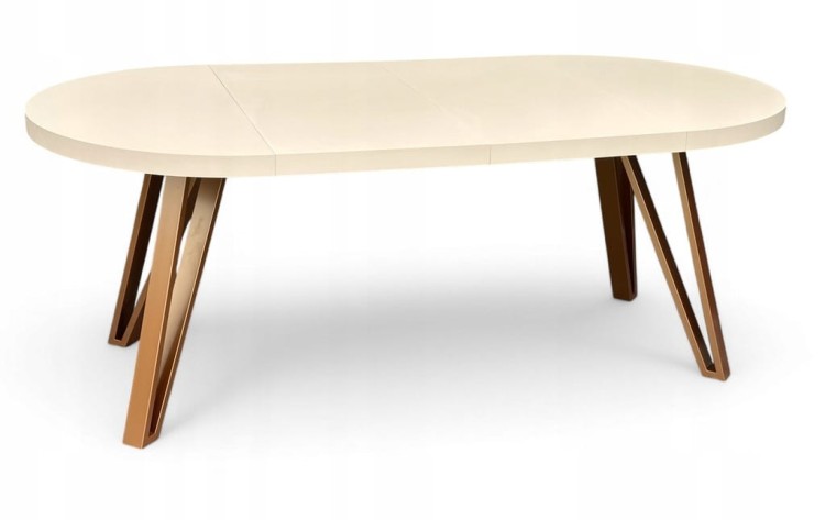 Stół okrągły Ø90 rozkładany do 190 cm KASZMIR BEŻ + Miedziane Nogi Metal