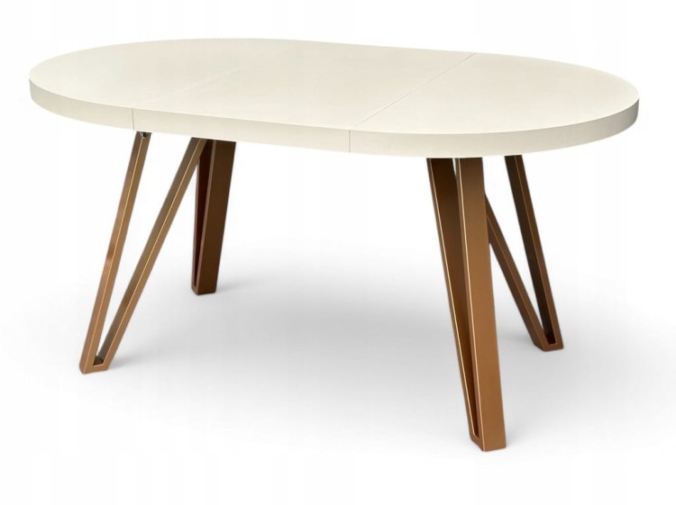 Stół okrągły Ø90 rozkładany do 190 cm KASZMIR BEŻ + Miedziane Nogi Metal