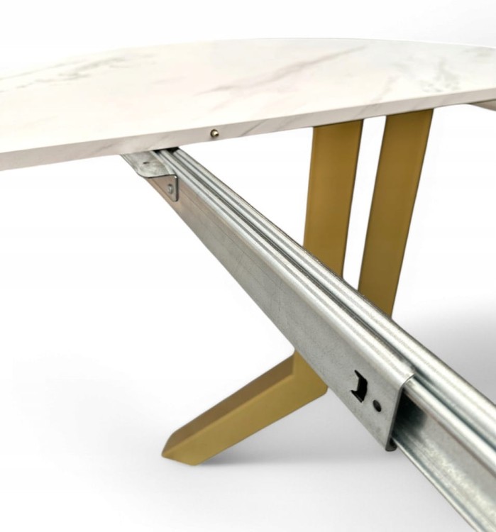 Stół okrągły rozkładany MARMUR BIAŁY Ø100/300 cm NOGI ZŁOTE METAL X SLIM