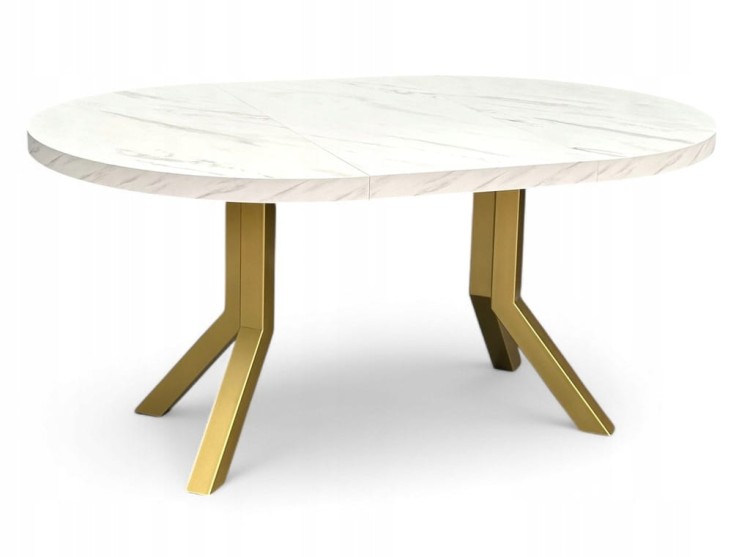 Stół okrągły rozkładany MARMUR BIAŁY Ø100/300 cm NOGI ZŁOTE METAL X SLIM