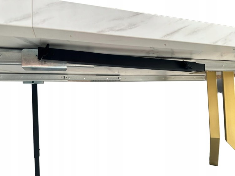 Stół okrągły rozkładany MARMUR BIAŁY Ø100/300 cm NOGI ZŁOTE METAL X SLIM