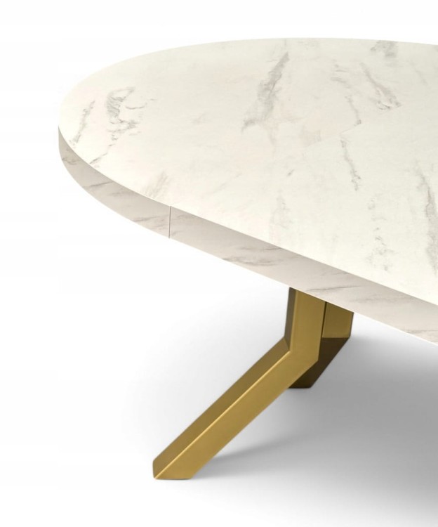 Stół okrągły rozkładany MARMUR BIAŁY Ø110/210 cm NOGI ZŁOTE METAL X SLIM