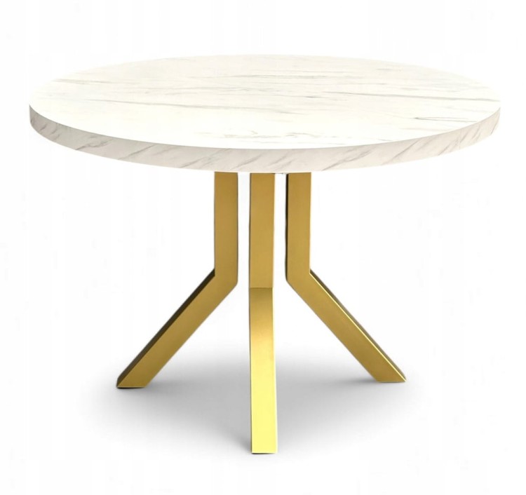 Stół okrągły rozkładany MARMUR BIAŁY Ø110/210 cm NOGI ZŁOTE METAL X SLIM