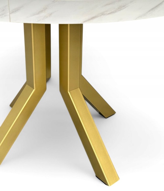 Stół okrągły rozkładany MARMUR BIAŁY Ø110/210 cm NOGI ZŁOTE METAL X SLIM