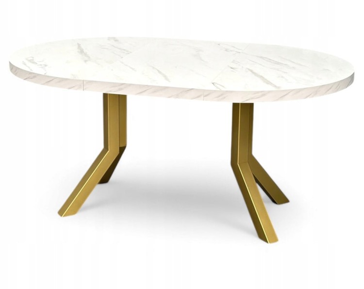 Stół okrągły rozkładany MARMUR BIAŁY Ø110/210 cm NOGI ZŁOTE METAL X SLIM