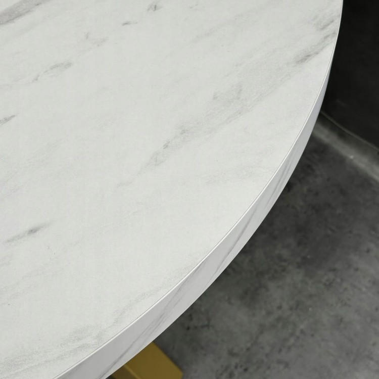 Stół okrągły rozkładany MARMUR + ZŁOTY Ø90/190 cm Metalowe Nogi + Wkładki