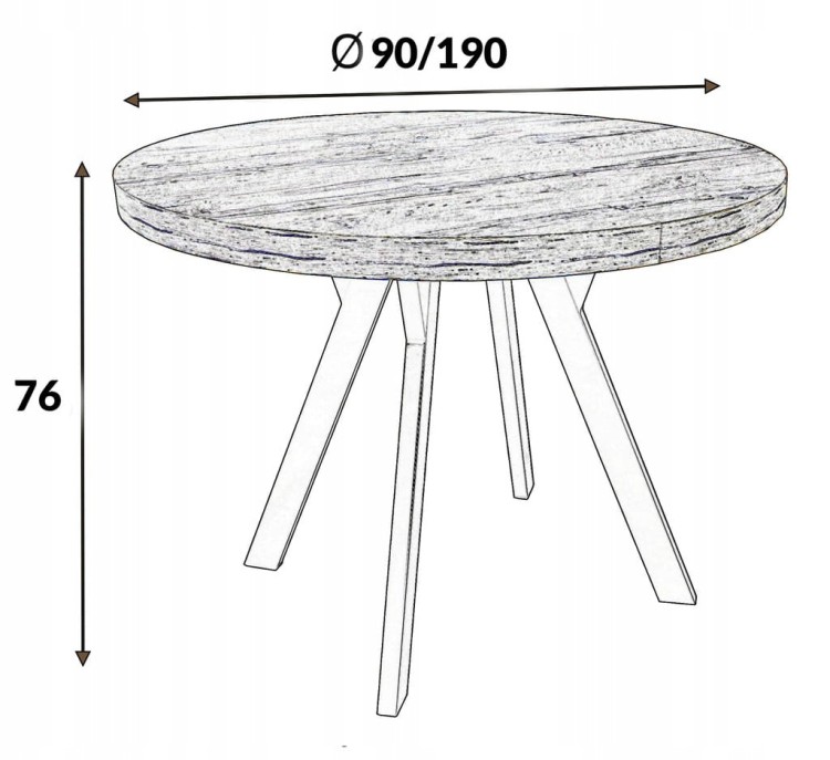Stół okrągły rozkładany MARMUR + ZŁOTY Ø90/190 cm Metalowe Nogi + Wkładki