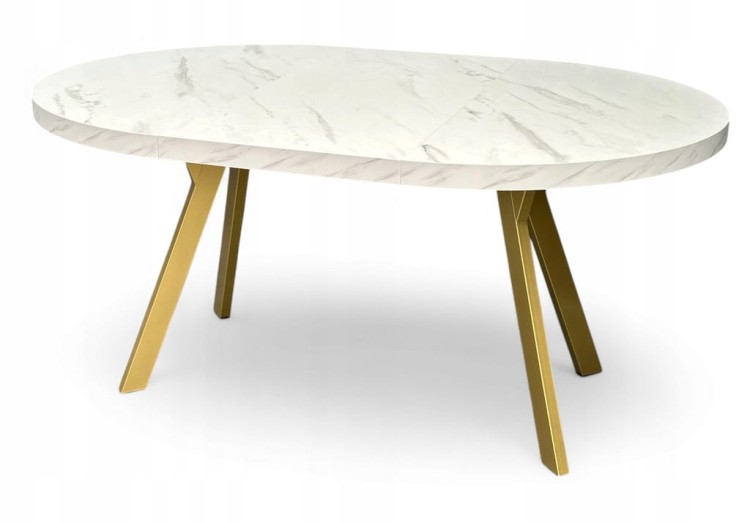 Stół okrągły rozkładany MARMUR + ZŁOTY Ø110/210 cm Metalowe Nogi + Wkładki