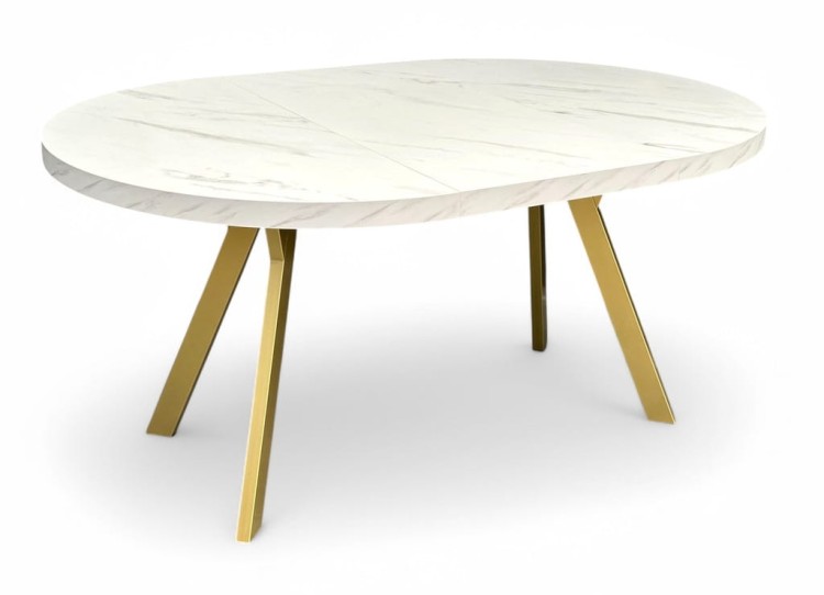Stół okrągły rozkładany MARMUR + ZŁOTY Ø110/210 cm Metalowe Nogi + Wkładki