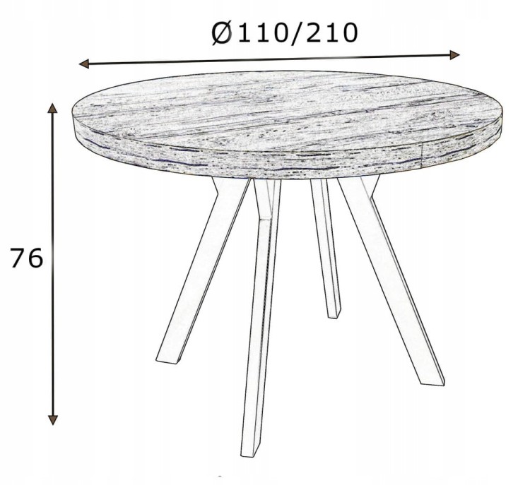 Stół okrągły rozkładany MARMUR + ZŁOTY Ø110/210 cm Metalowe Nogi + Wkładki