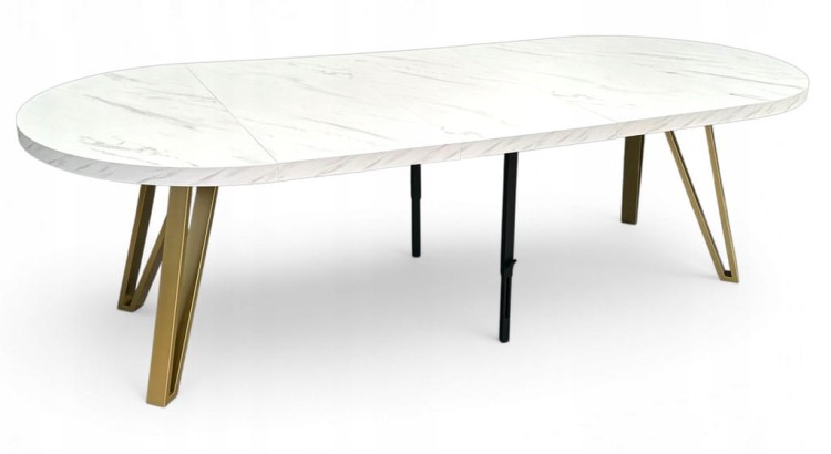Stół okrągły rozkładany MARMUR BIAŁY Ø110/310 cm + ZŁOTE NOGI METALOWE