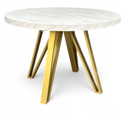 Stół okrągły rozkładany MARMUR BIAŁY Ø110/210 cm + ZŁOTE NOGI METALOWE