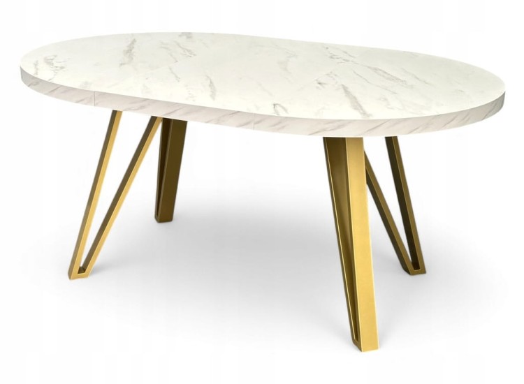 Stół okrągły rozkładany MARMUR BIAŁY Ø110/210 cm + ZŁOTE NOGI METALOWE