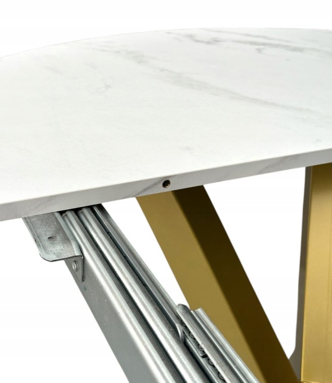 Stół okrągły MARMUR BIAŁY rozkładany Ø110/210 cm ZŁOTE NOGI METAL X