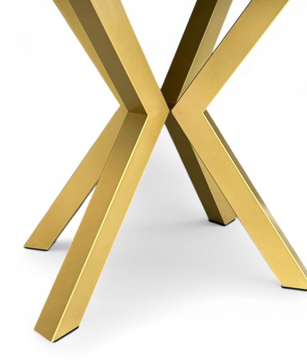 Stół duży okrągły MARMUR BIAŁY rozkładany Ø100/300 cm ZŁOTE NOGI METAL X